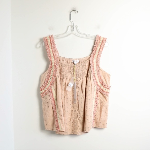 NWT House of Harlow pink peasant top cottagecore blouse eyelet old rose cotton - Picture 9 of 10